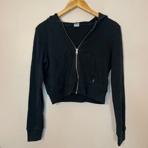 Aritzia TNA Black Waffle Knit Cropped Zip Up Hoodie size Small